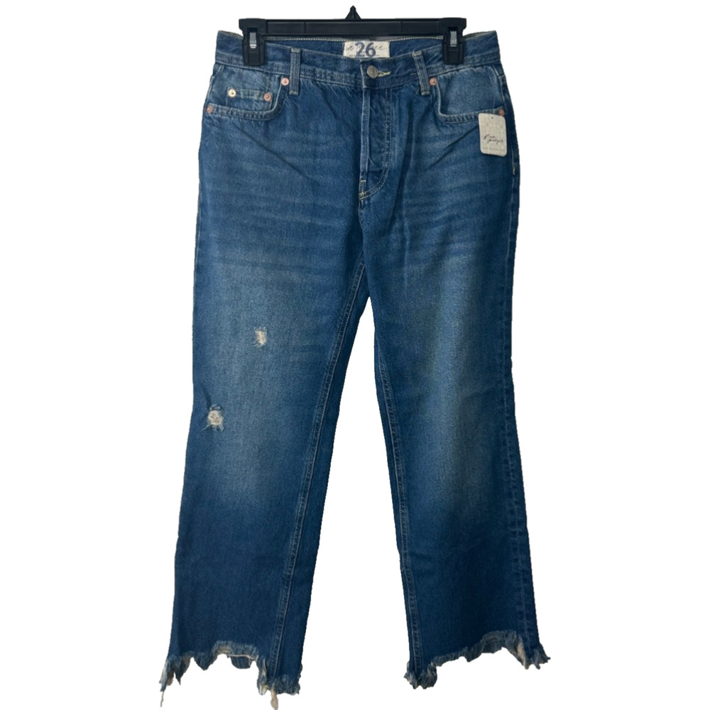NEW We the Free People Maggie Mid-Rise Straight Jeans 26 Chewed Hem Button D43 - Picture 1 of 8